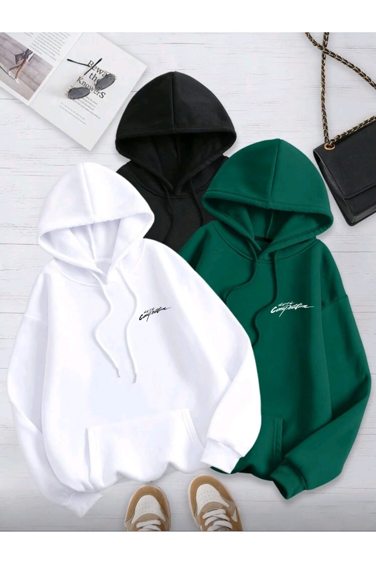 The Sprit Of Competition Baskılı 3 Adet Kapşonlu Yeni Sezon Unisex