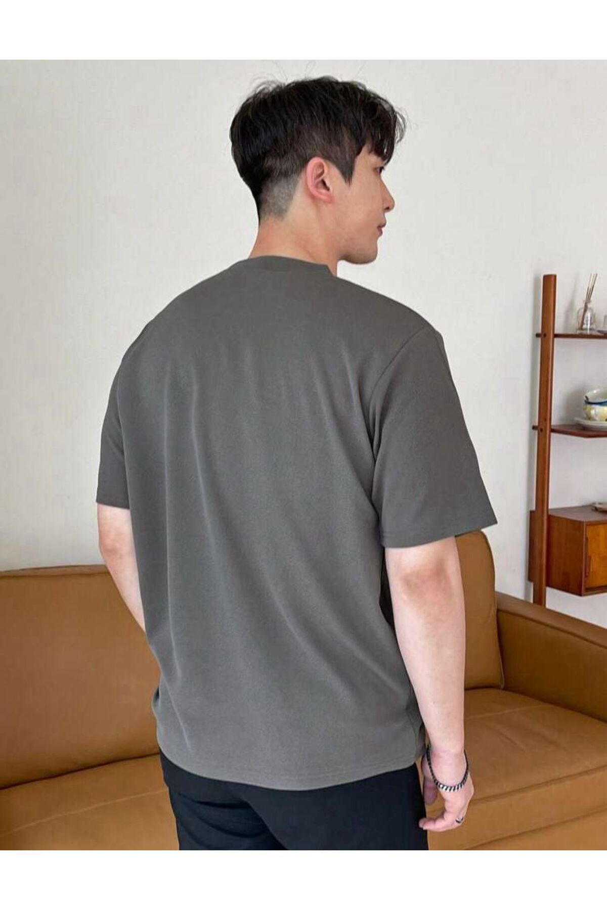 Unisex Pamuk Siyah Bisiklet Yaka Oversize Boyfriend T-shirt