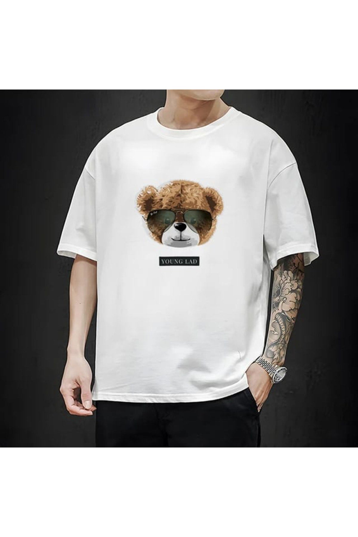 Young Bear Baskılı Oversize T-shirt