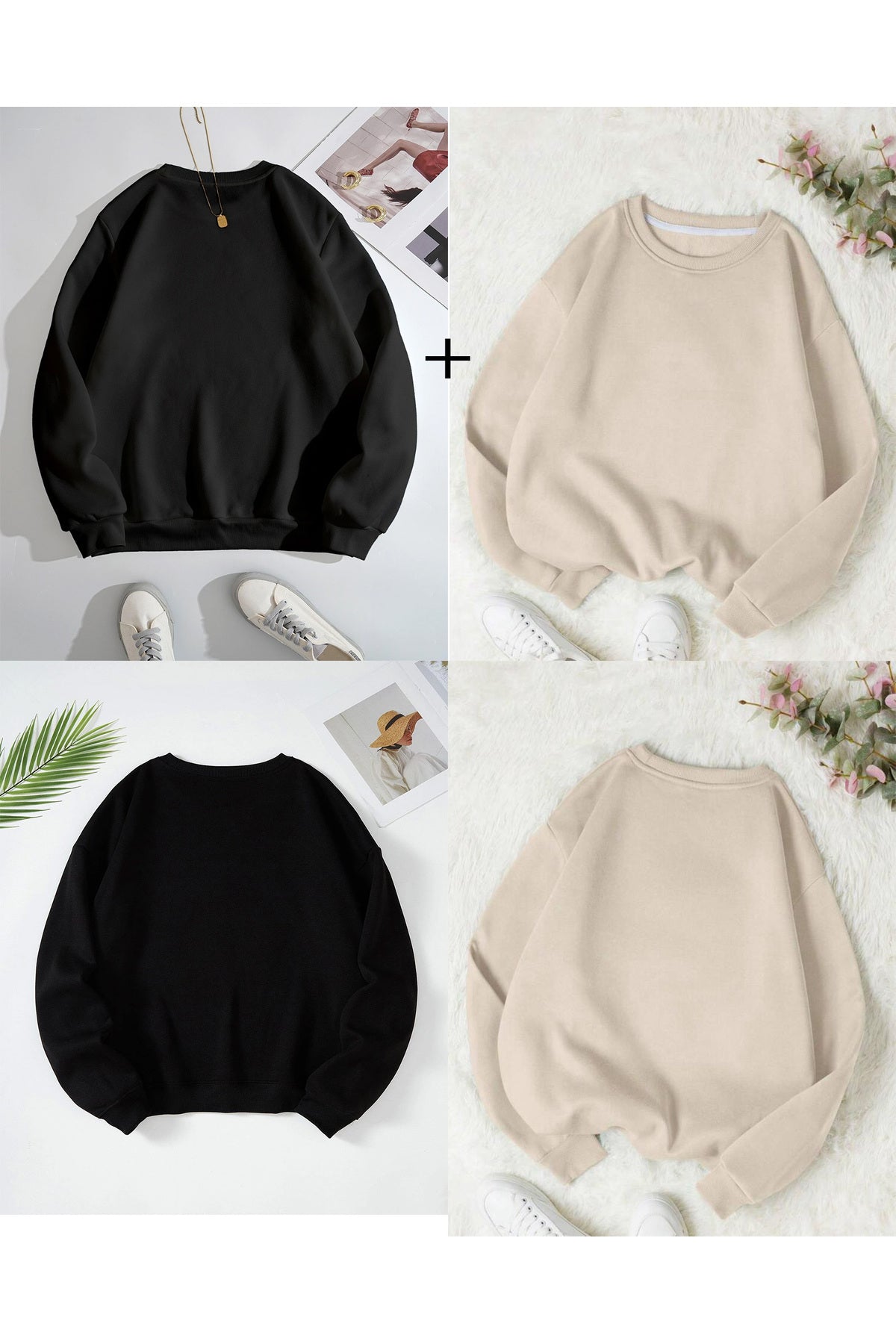 2si1 Arada Soft Bisiklet Yaka Geniş Kalıp Sweatshirt