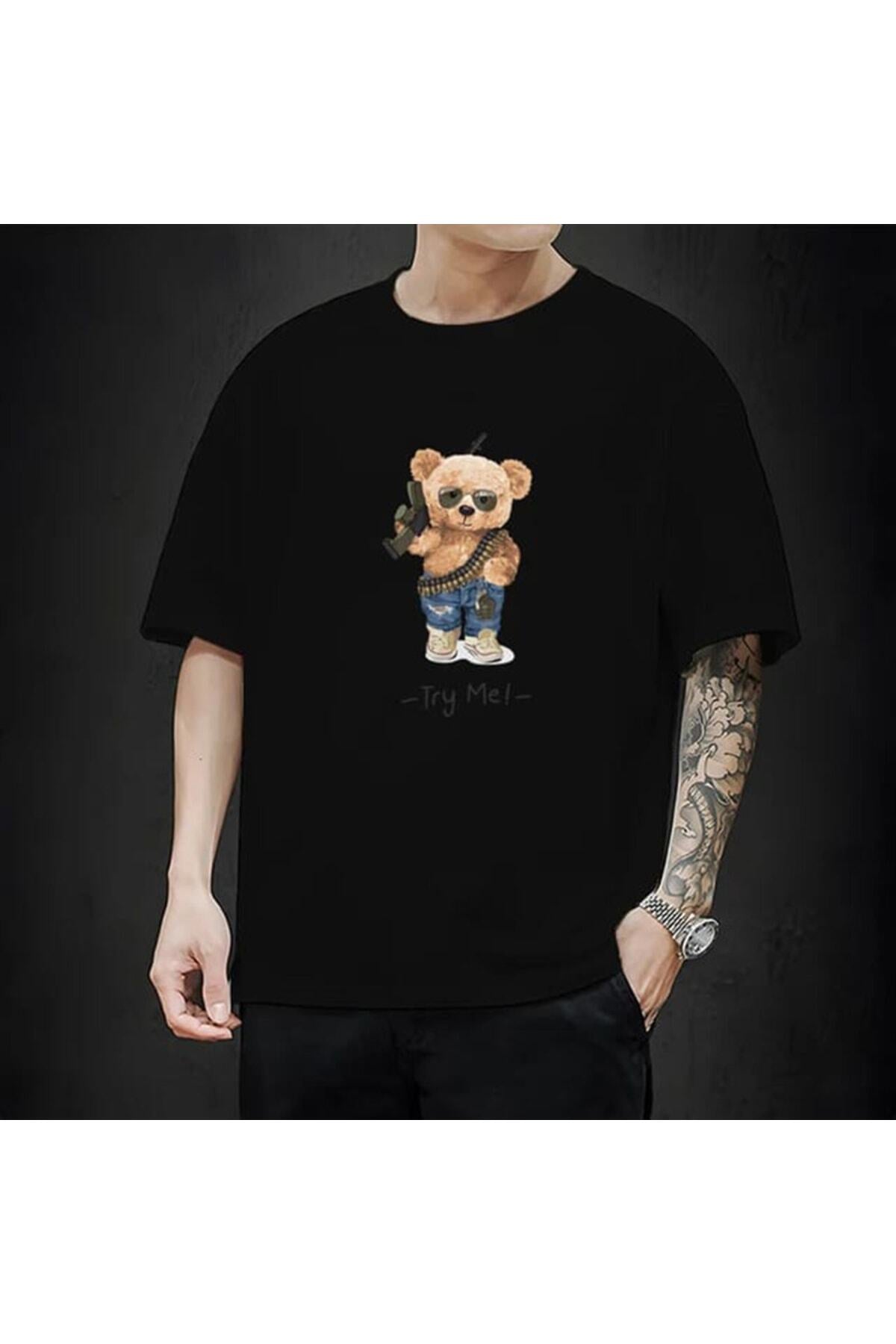 Bear Baskılı Oversize T-shirt
