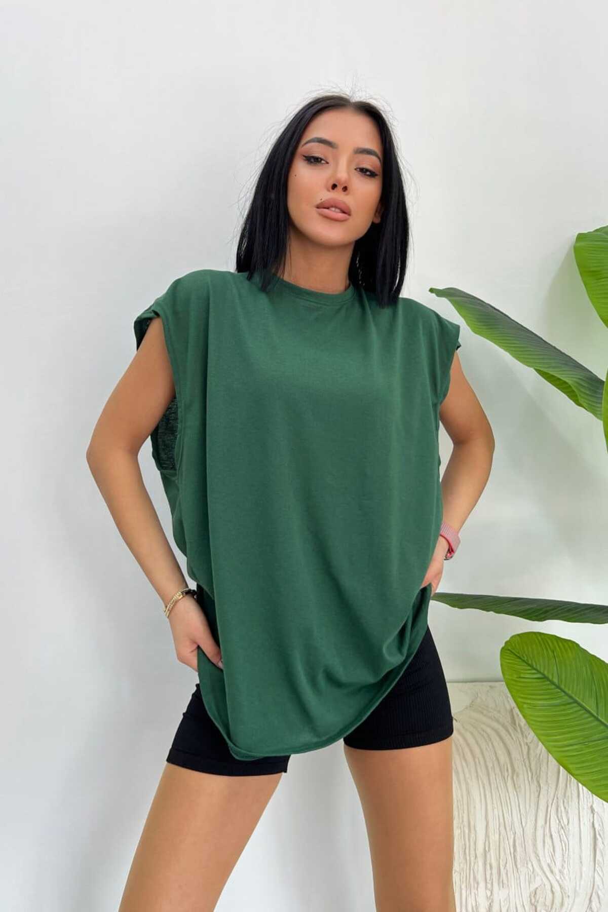 Düz Giy Çık Kadın Kolsuz Sıfır Kol Trend T-Shirt