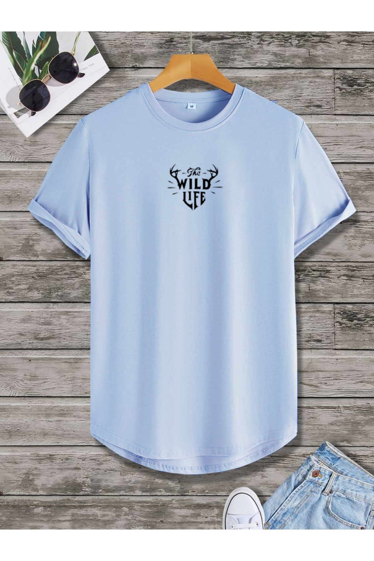 THE WILD LIFE Oval Etek Pamuklu Yazlık Unisex Tshirt Karışık Baskılı