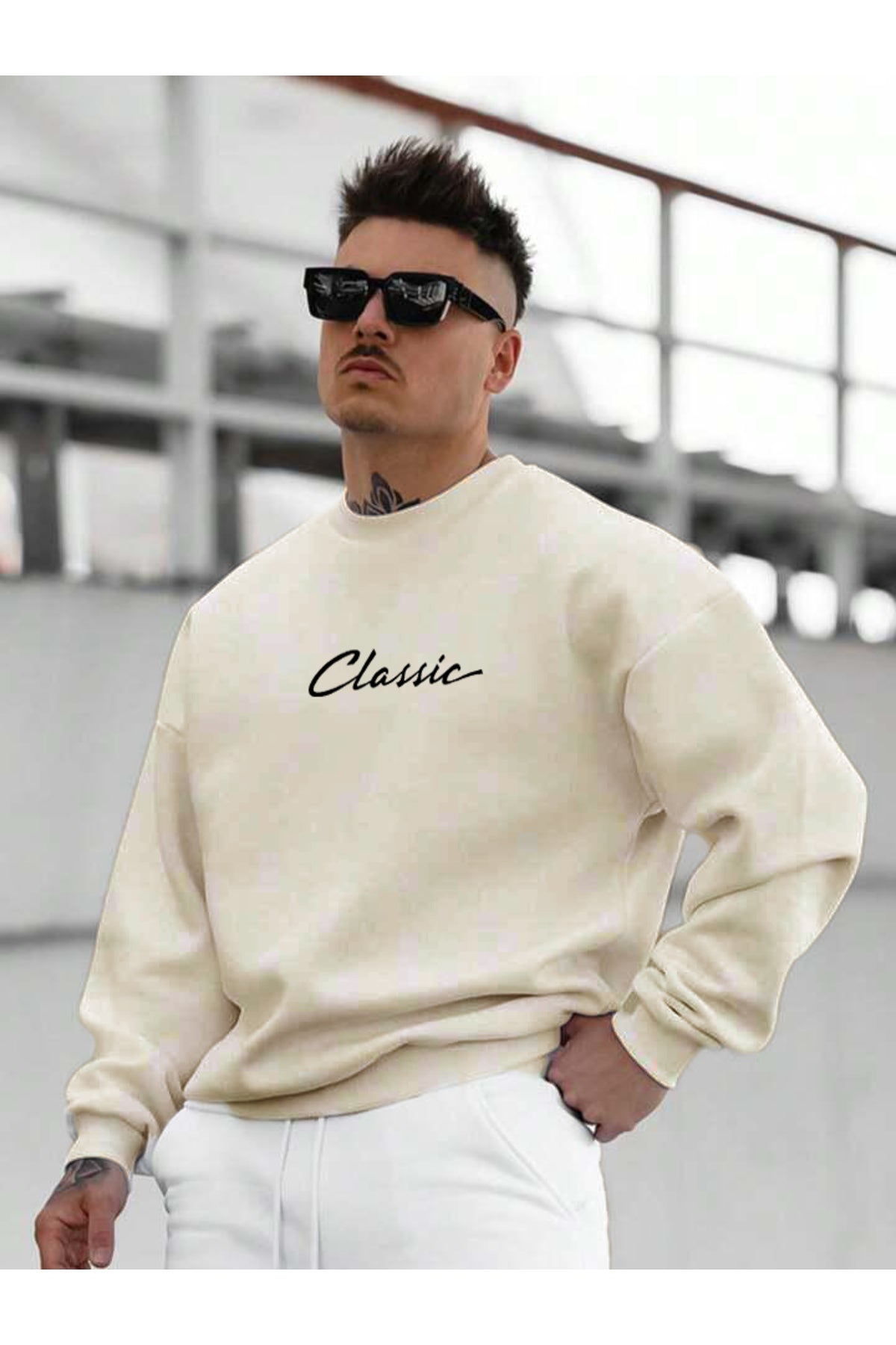 CLASSIC SLOGAN Oversize Bisiklet Yaka Sweatshirt