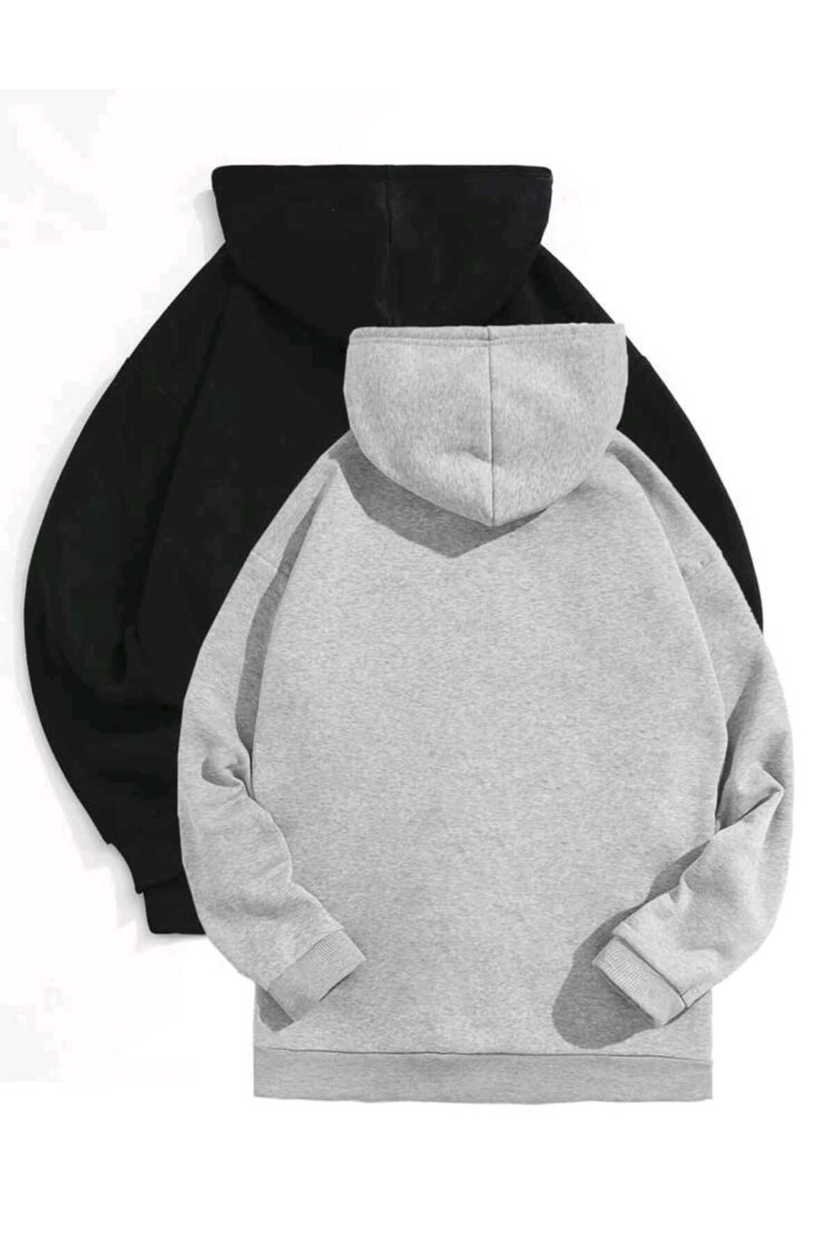 2'li Paket Sweatshirt Hoodie Spor Oversize Kapşonlu : Unisex