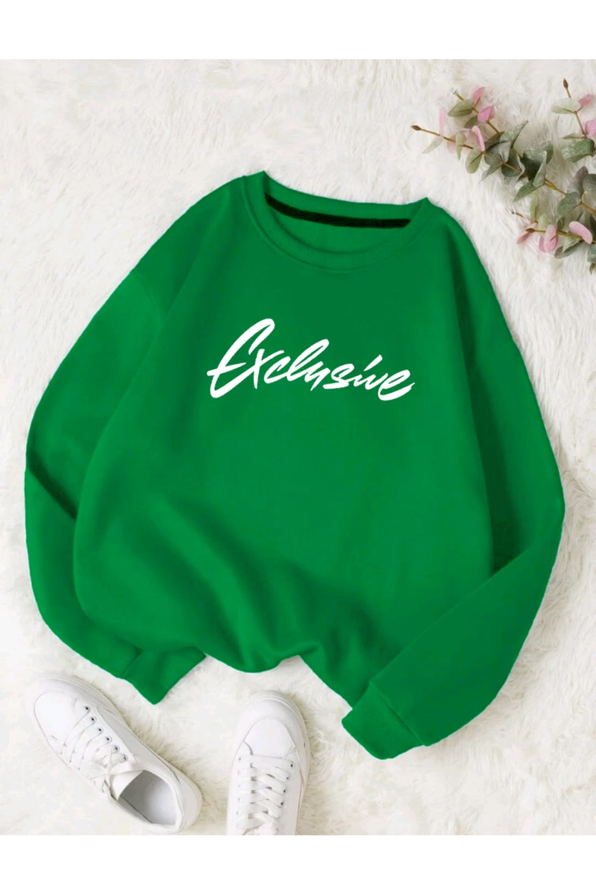 Exclusive Baskılı Oversize Bisiklet Yaka Sweatshirt