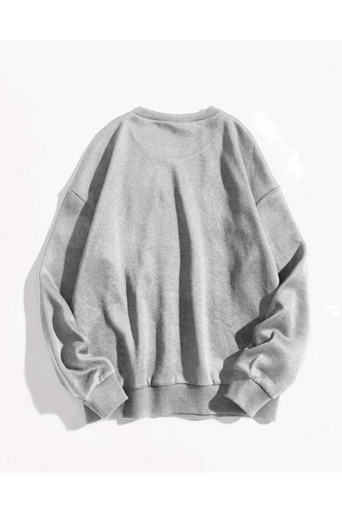 Güneş Baskılı Rahat Kalıp Bisiklet Yaka Pamuklu Sweatshirt