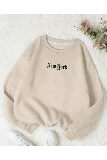 NEW YORK SLOGAN Baskılı Bisiklet Yaka OVERSIZE Sweatshirt