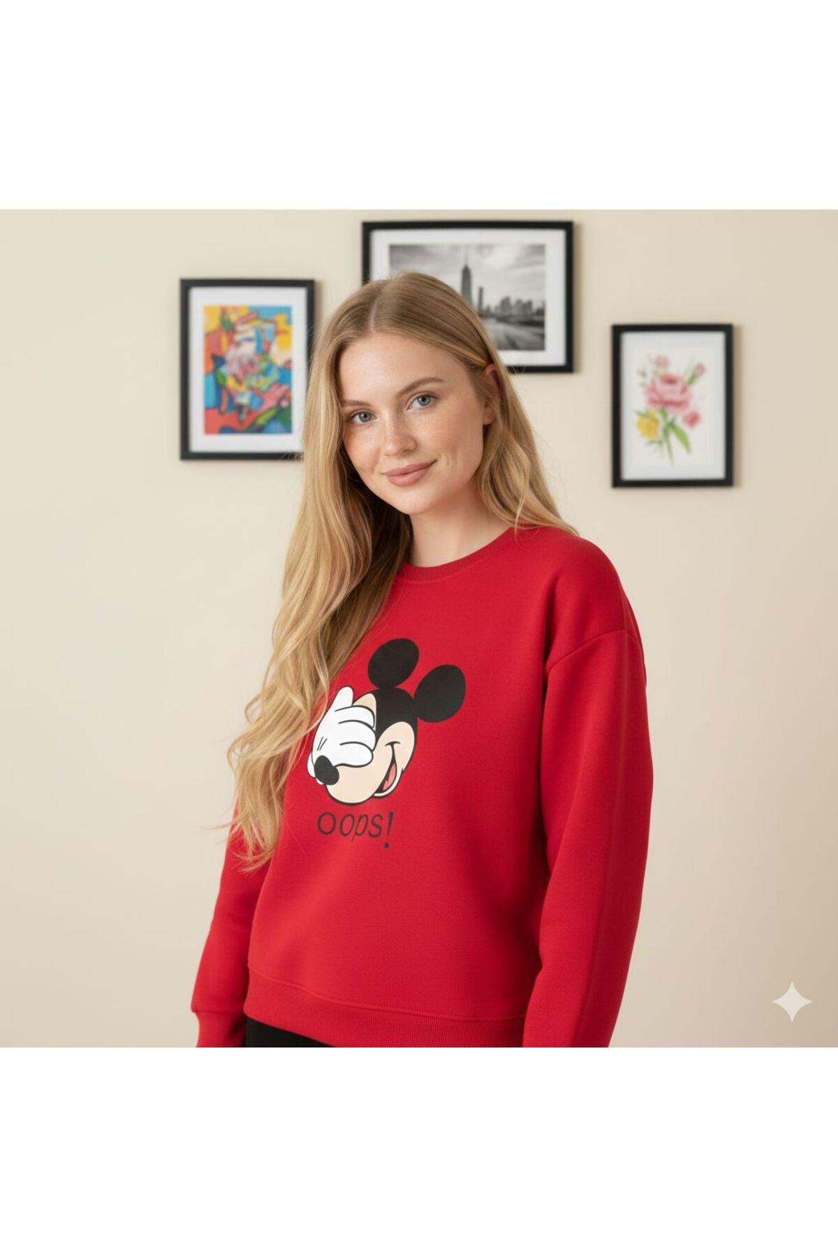 Oversize MICKY OOPS Bisiklet Yaka Sweatshirt