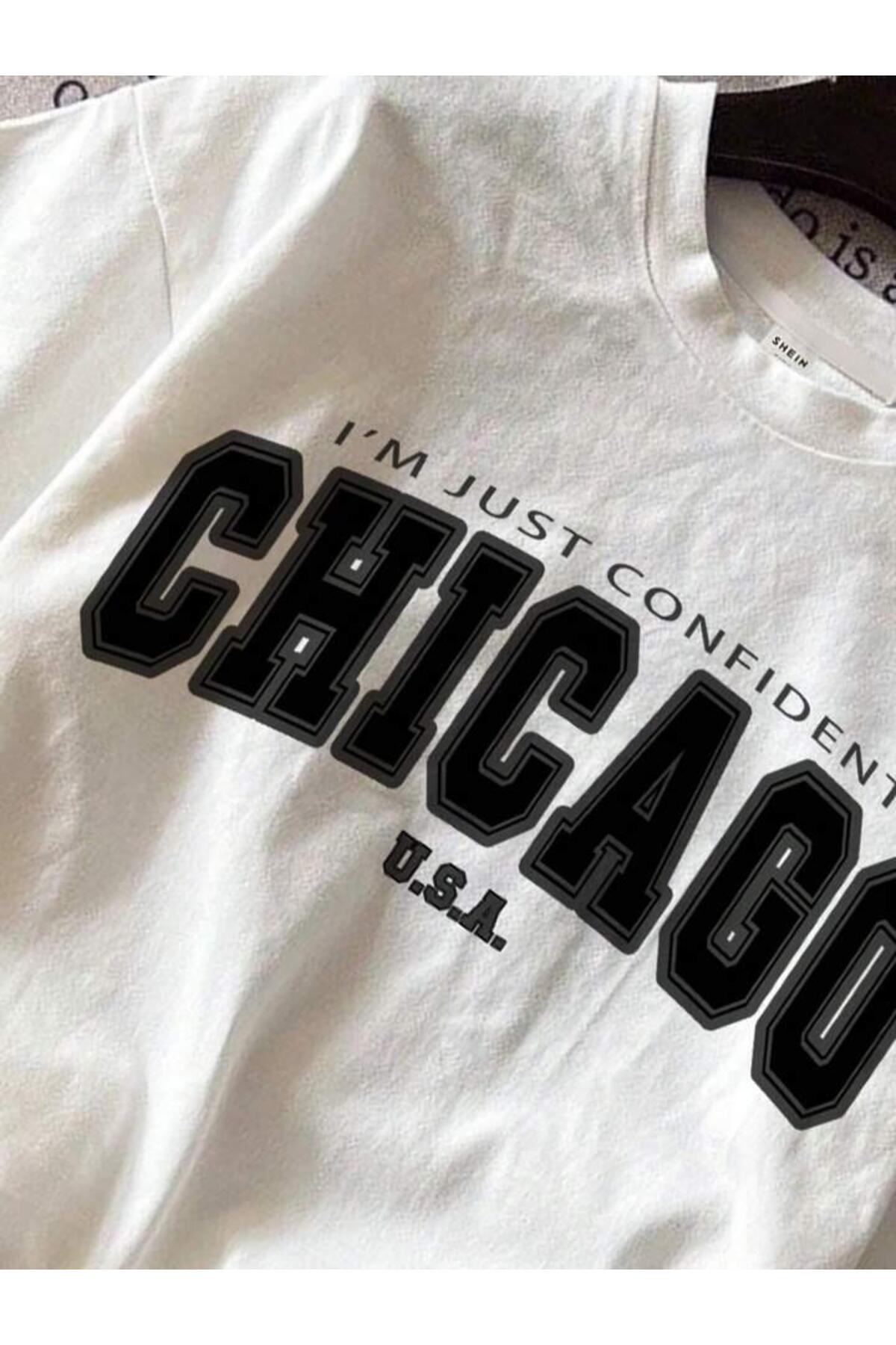 CHICAGO Baskılı Pamuklu Kısa Kol (Oversize) Tshirt