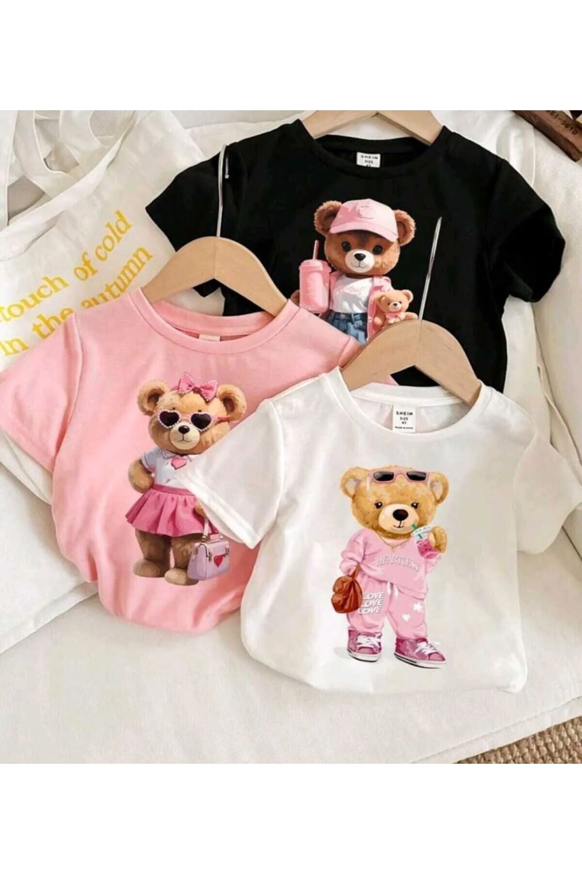 3'lü Paket Teddy Ayıcık Baskılı Çocuk Pamuklu Tshirt