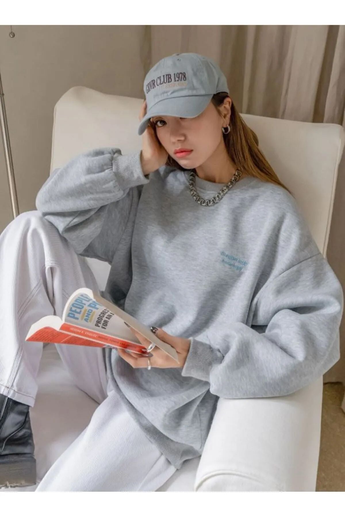 Baskılı Bisiklet Yaka Sweatshirt