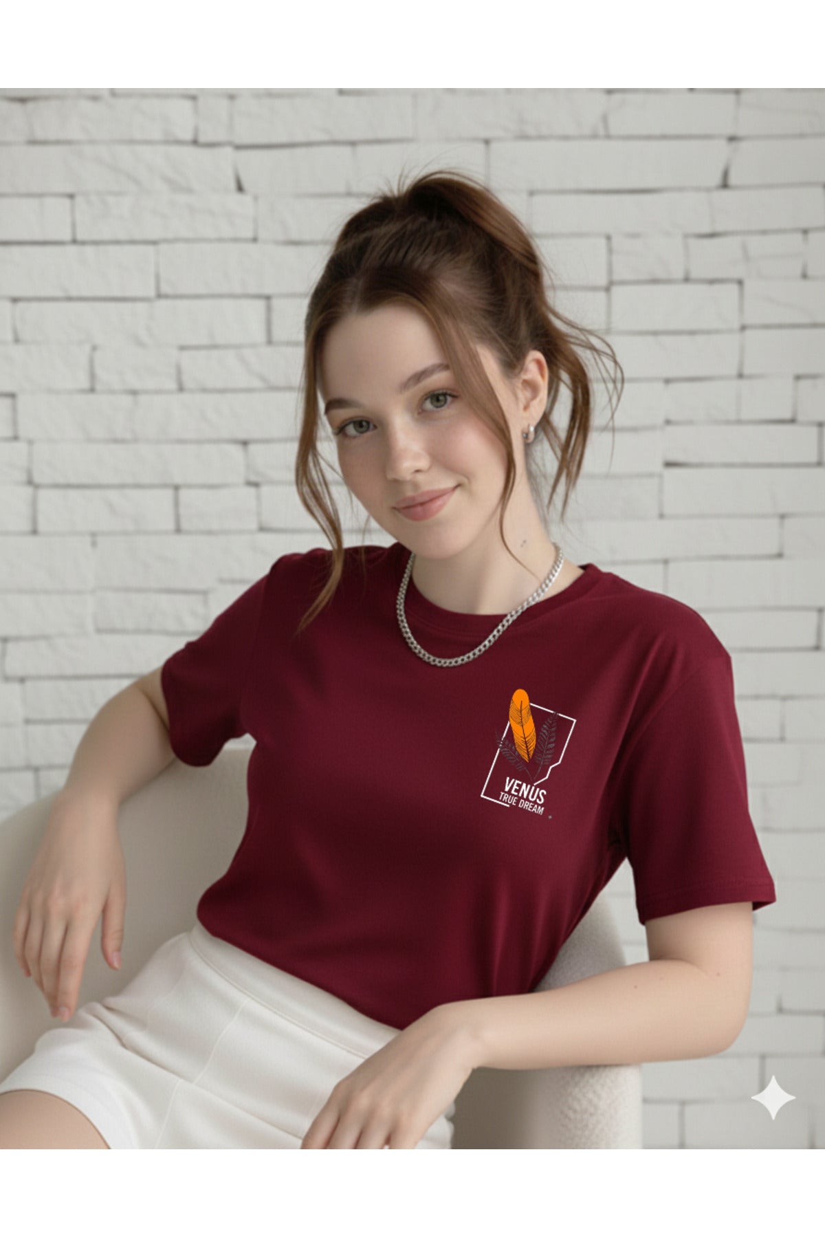 Venus Baskılı Kadın Pamuklu Bisiklet Yaka Tshirt