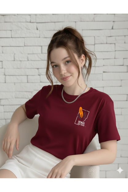 Venus Baskılı Kadın Pamuklu Bisiklet Yaka Tshirt