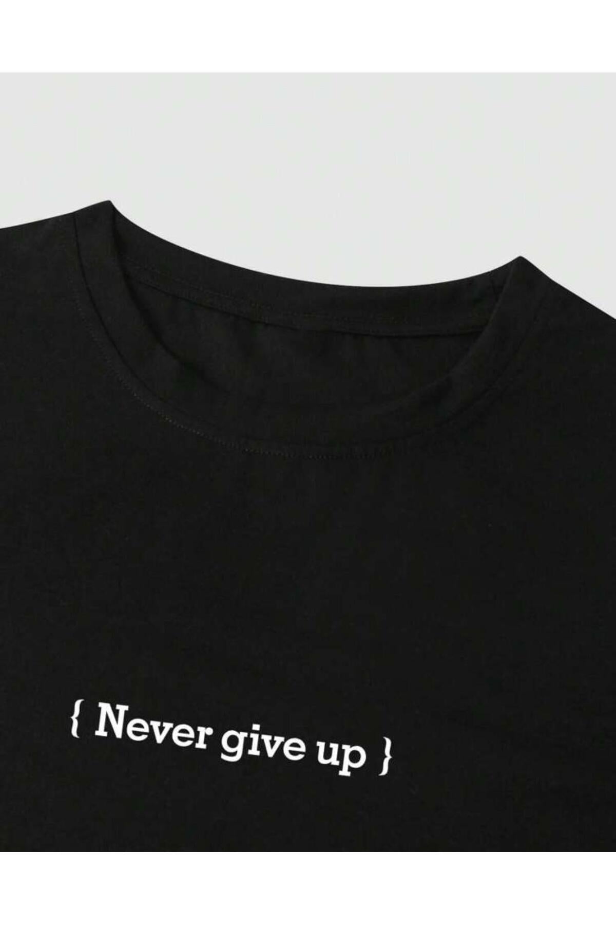 NEVER GİVE UP Baskılı Pamuklu Tshirt