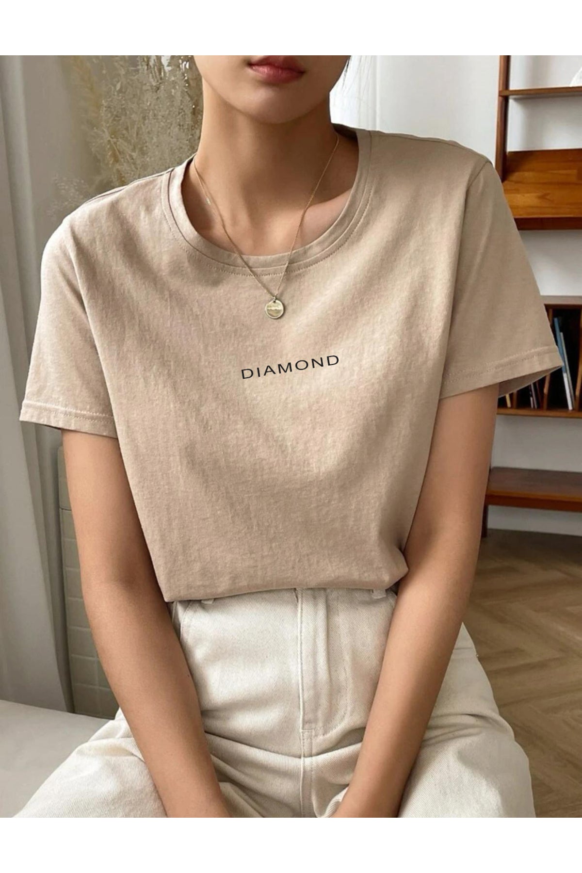 DIAMOND Oversize Bisiklet Yaka Pamuklu T-SHİRT
