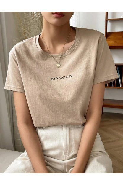 DIAMOND Oversize Bisiklet Yaka Pamuklu T-SHİRT