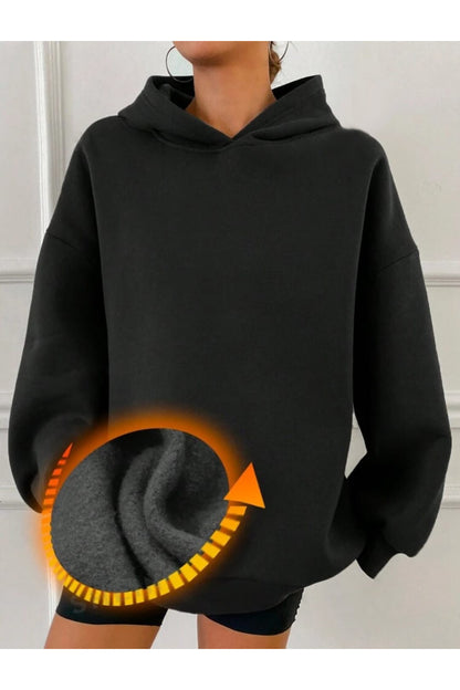 Kapüşonlu Düz Baskısız Giy Çık Oversize Kalıp Sweatshirt