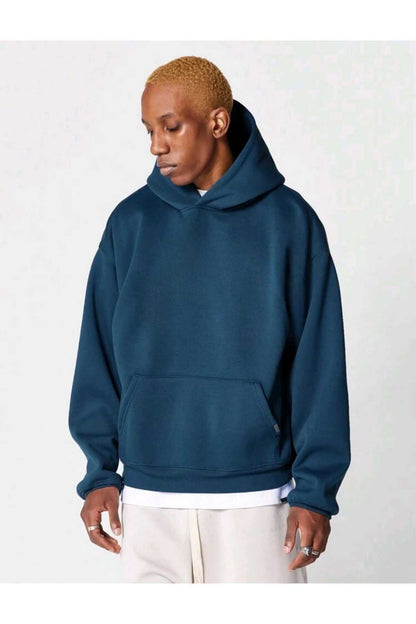 Basic baskısız pamuklu oversize kapüşonlu