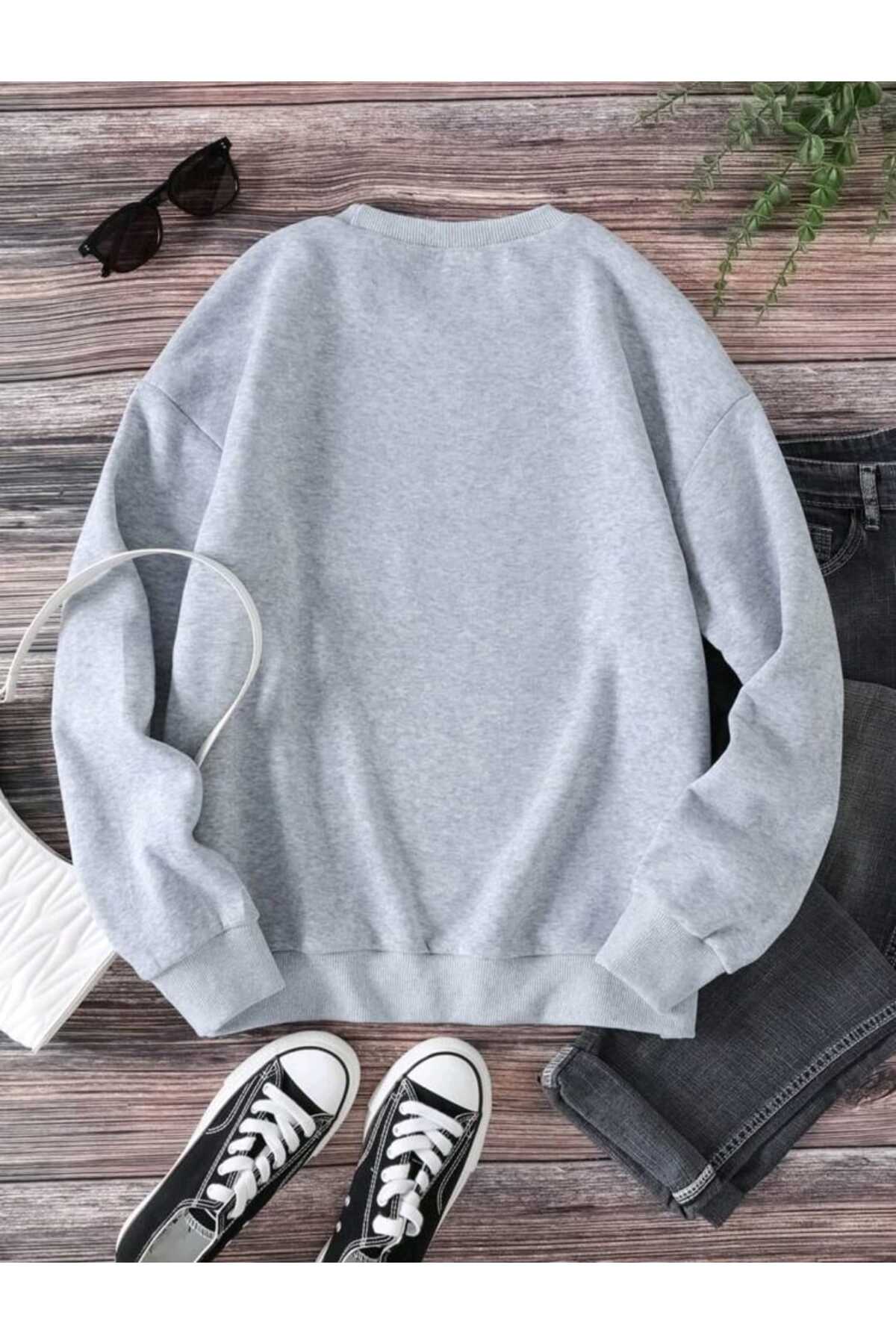 Miami Baskılı Bisiklet Yaka Sweatshirt