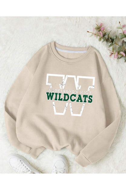 WILD CATS Baskılı Oversize Bisiklet Yaka Sweatshirt