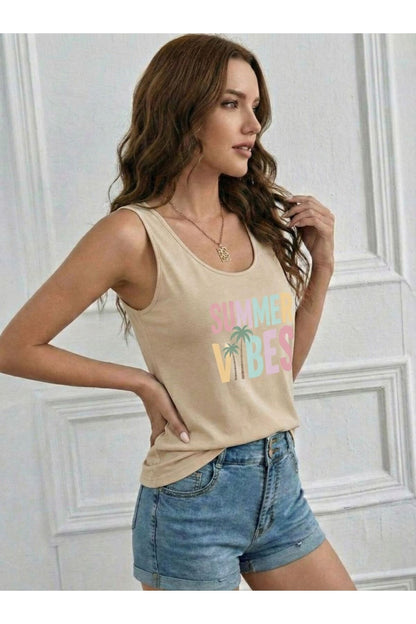 SUMMER VIBES Baskılı Kadın (Omuzu Açık) Slim Askılı Tshirt