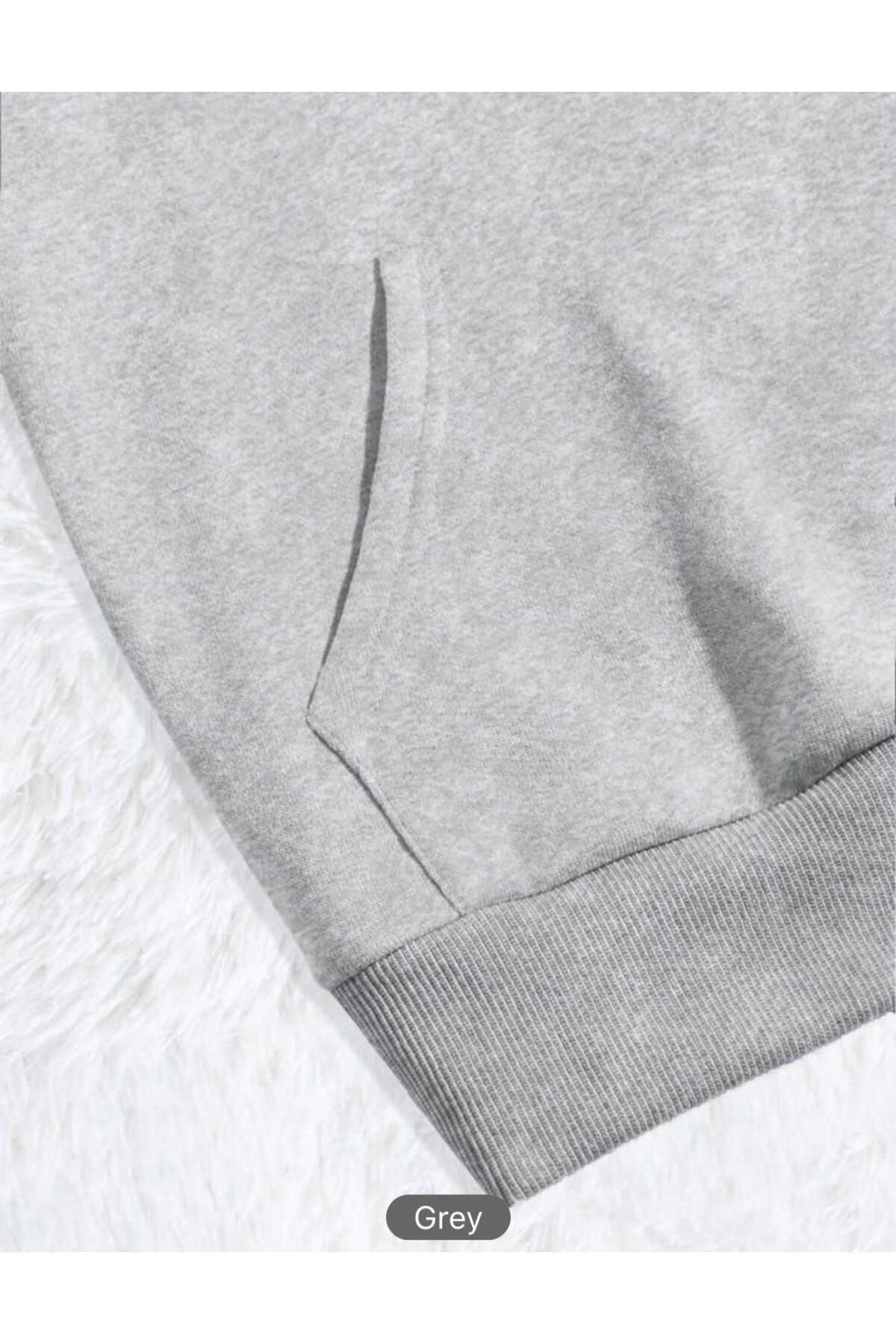 Kapüşonlu Sweatshirt Düz Baskısız ( Soft ) Geniş Kalıp