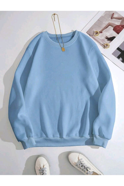 Düz Baskısız Giy Çık Oversize Kalıp Bisiklet Yaka Sweatshirt
