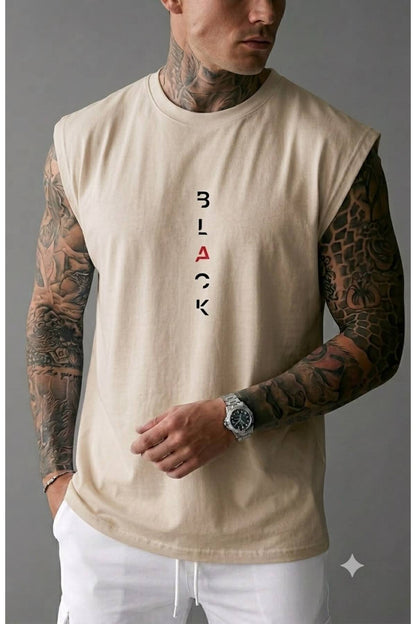 BLACK Baskılı Erkek (Sıfır Kol) Kolsuz Sporcu Atlet T-shirt