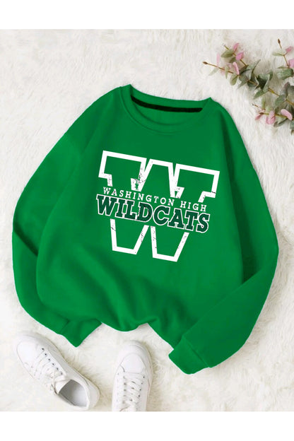 WILD CATS Baskılı Oversize Bisiklet Yaka Sweatshirt