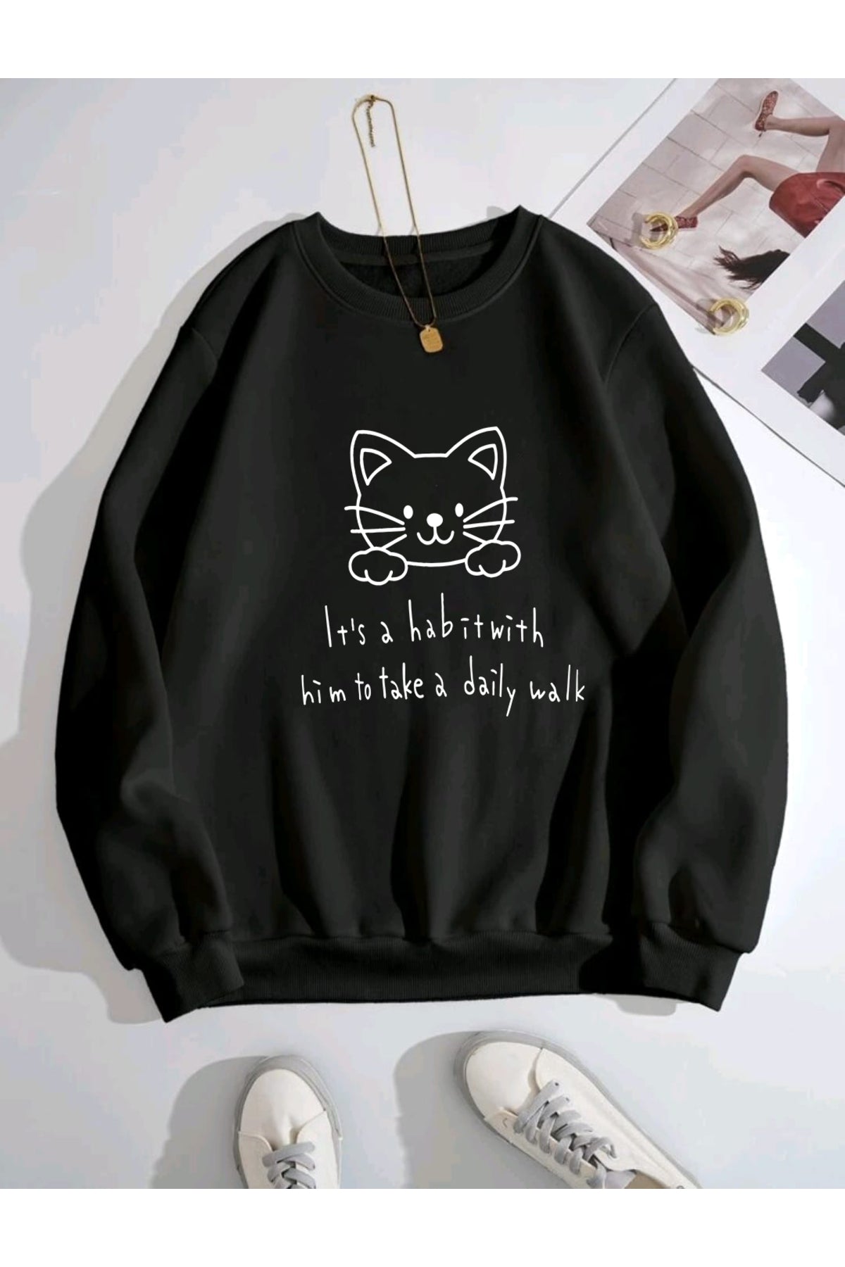 Kedi Kulaklı Kapişonlu Sweatshirt Unisex