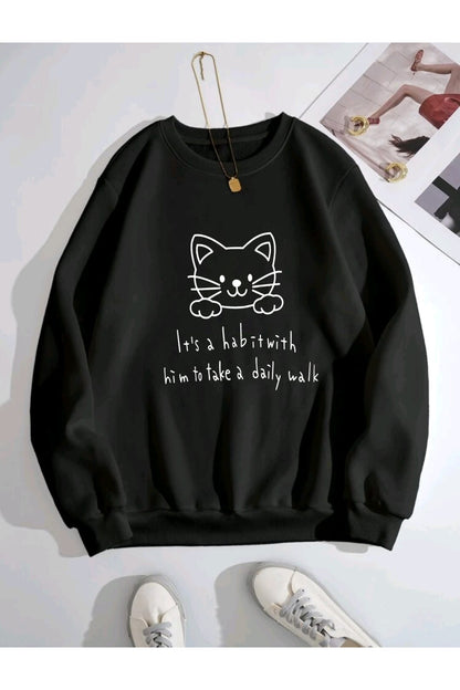 Kedi Kulaklı Kapişonlu Sweatshirt Unisex