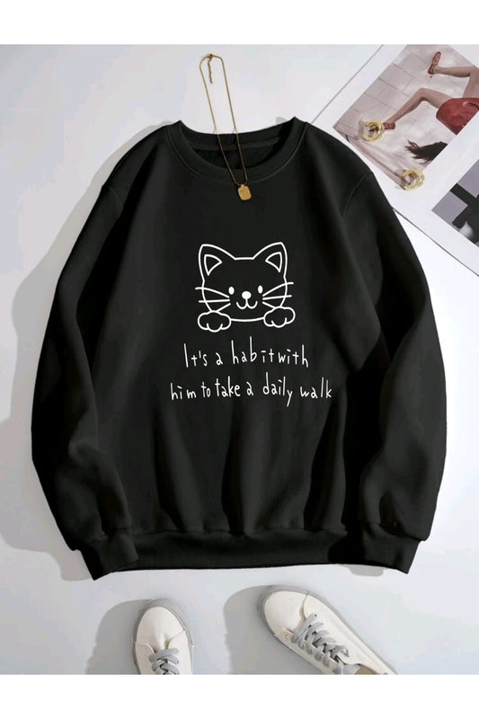 Kedi Kulaklı Kapişonlu Sweatshirt Unisex
