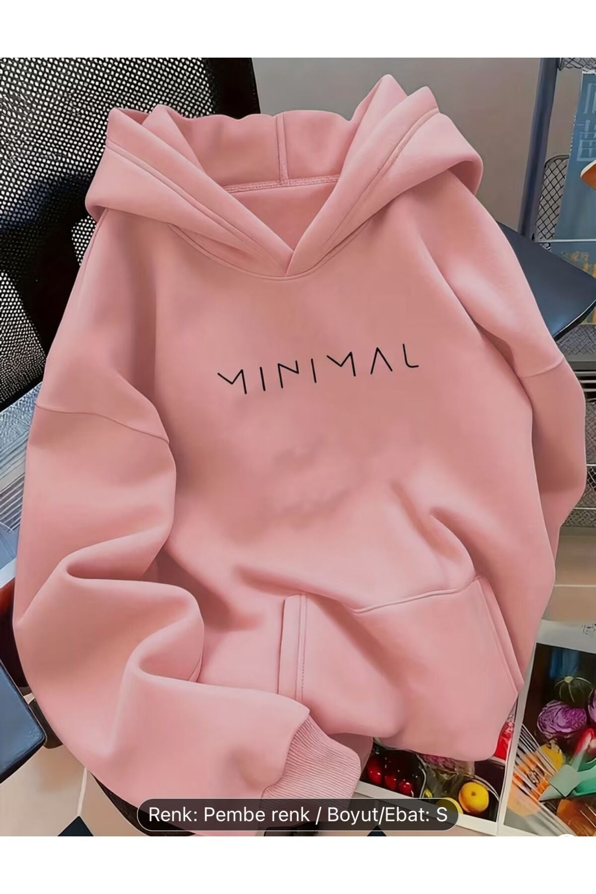MİNİMAL BASKILI KAPÜŞONLU SWEATSHİRT