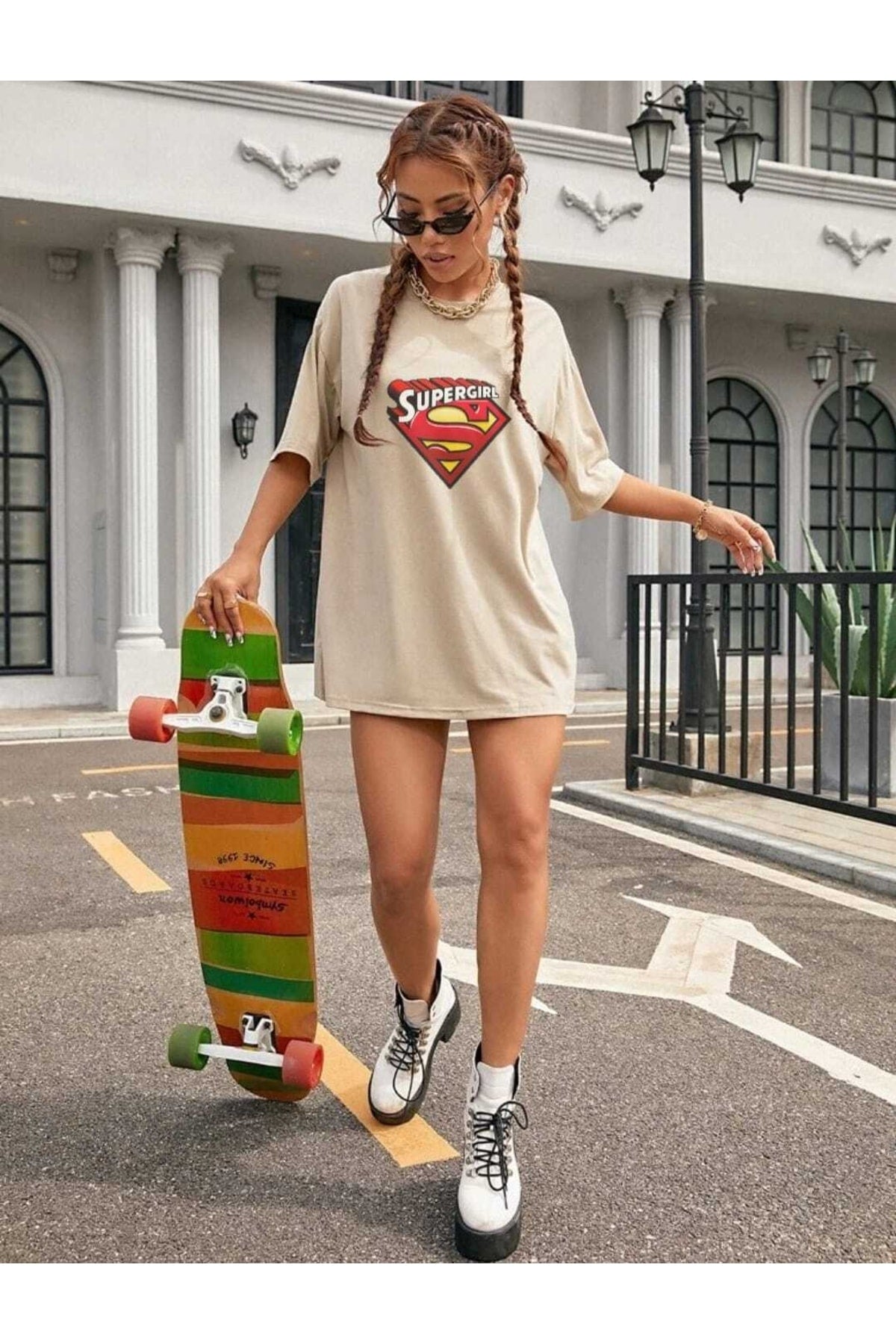 Oversize Kalıp Super Girl Baskılı Unisex Tshirt