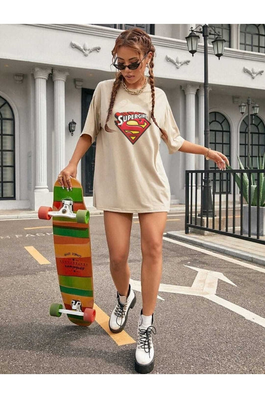 Oversize Kalıp Super Girl Baskılı Unisex Tshirt