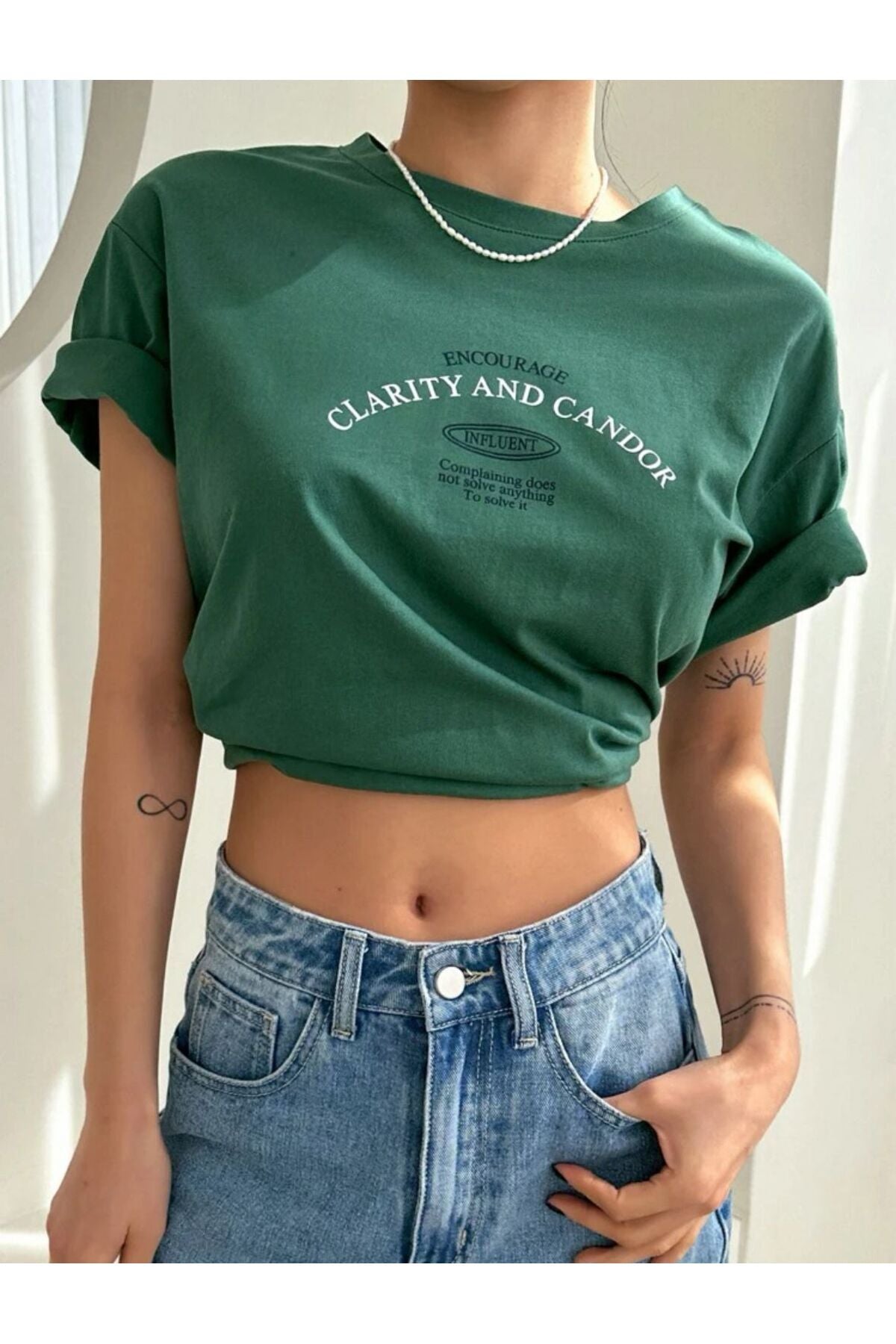 CLARITY Baskılı Oversize Pamuklu Tshirt
