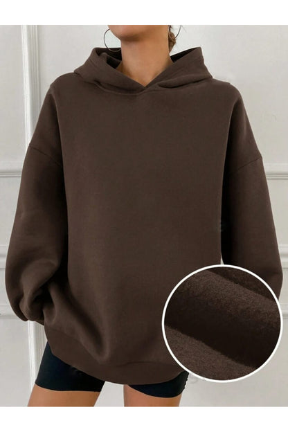 Kapüşonlu Düz Baskısız Giy Çık Oversize Kalıp Sweatshirt