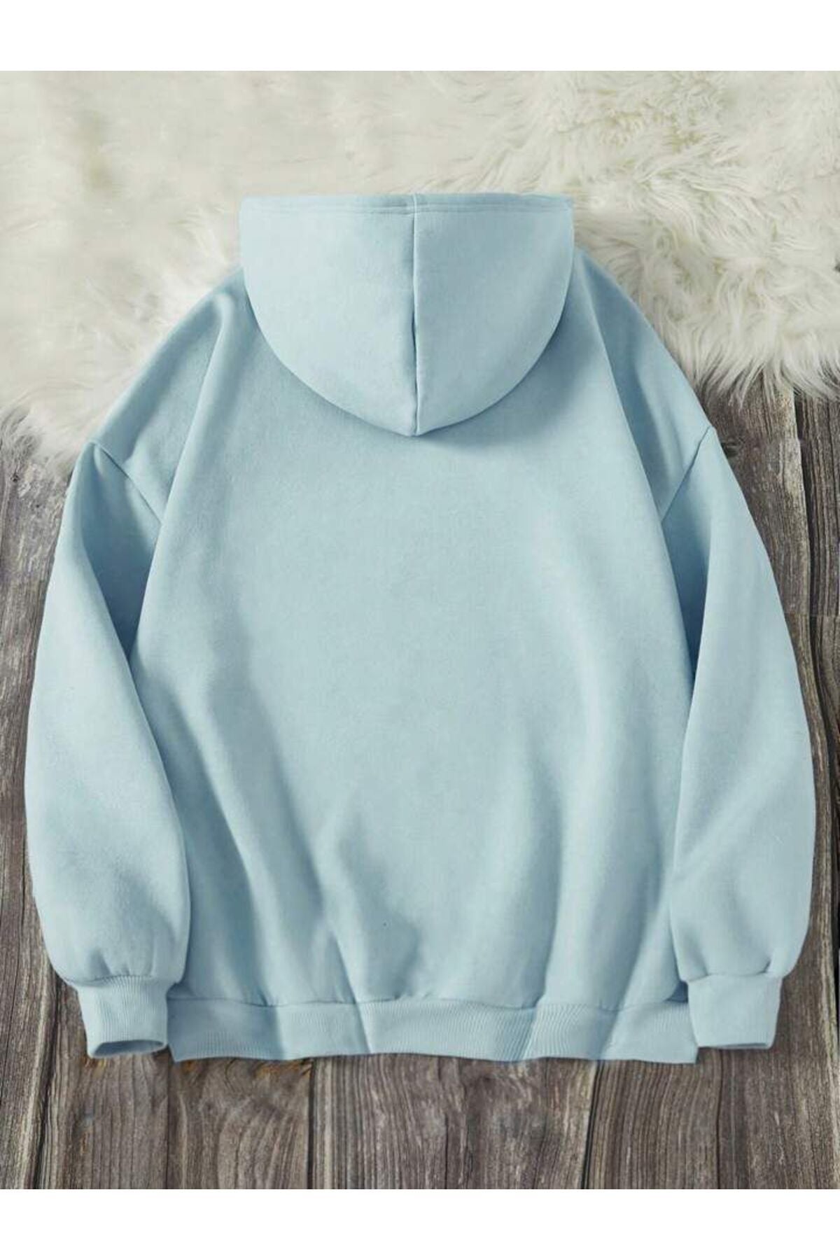 Cep Çiçek Baskılı Kapşonlu Sweatshirt Oversize Geniş Kalıp
