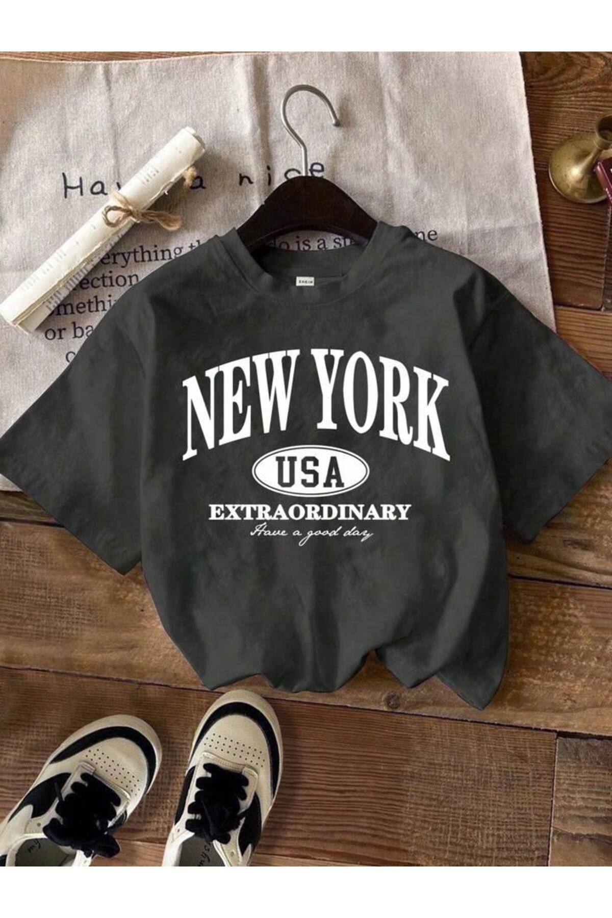 NEW YORK EXTRA BASKILI Pamuklu Kısa Kol (Oversize) Tshirt