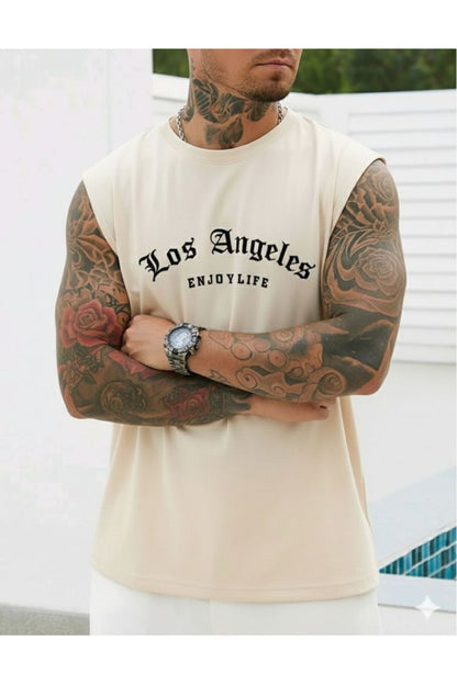 LOS ANGELES ENJOY LIFE Baskılı Erkek Sıfır Kol Sporcu Tshirt