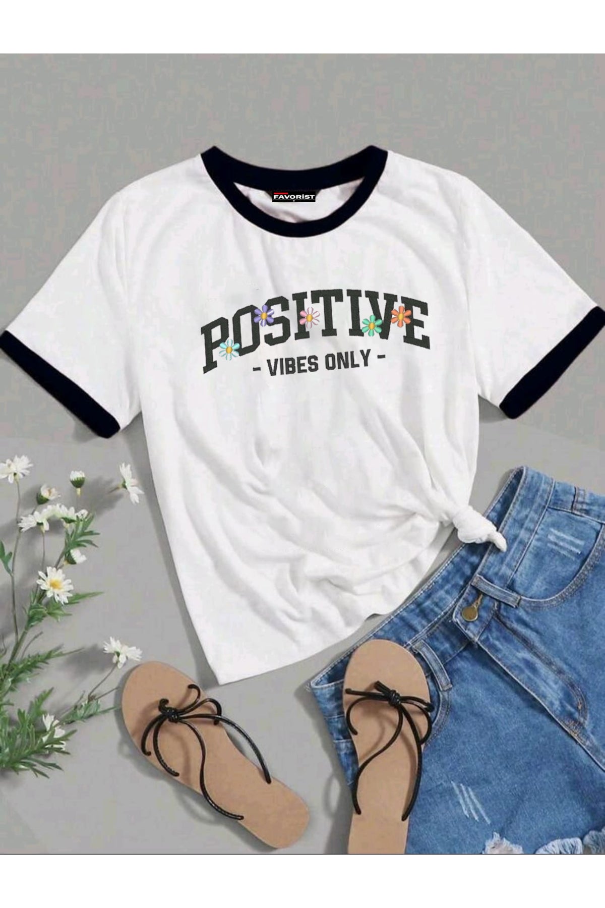 Tişört ( KARIŞIK BASKILI ) Biye Kol Detaylı Yazlık Pamuklu T-shirt