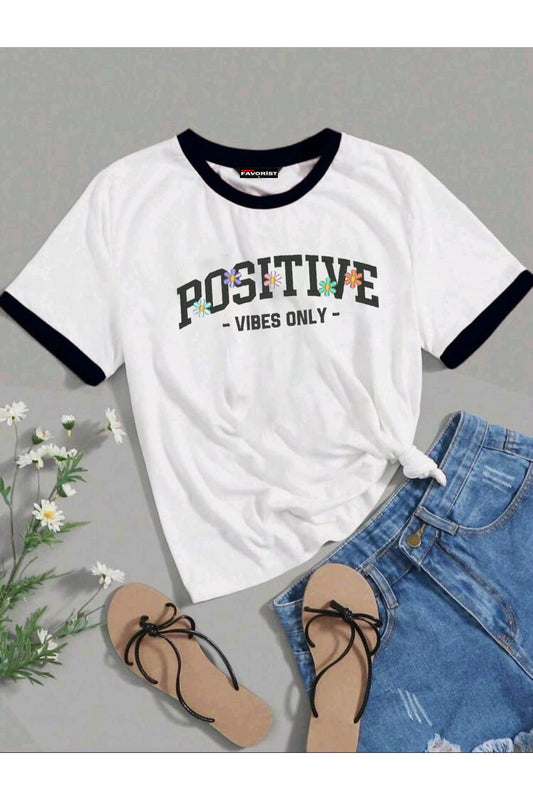 Tişört ( KARIŞIK BASKILI ) Biye Kol Detaylı Yazlık Pamuklu T-shirt
