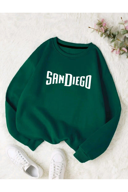 SANDIEGO Baskılı Oversize Kalıp Bisiklet Yaka Sweatshirt