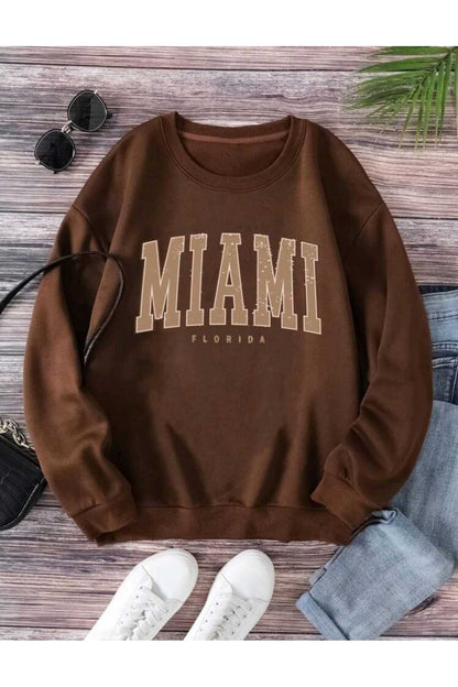 Miami Baskılı Bisiklet Yaka Sweatshirt