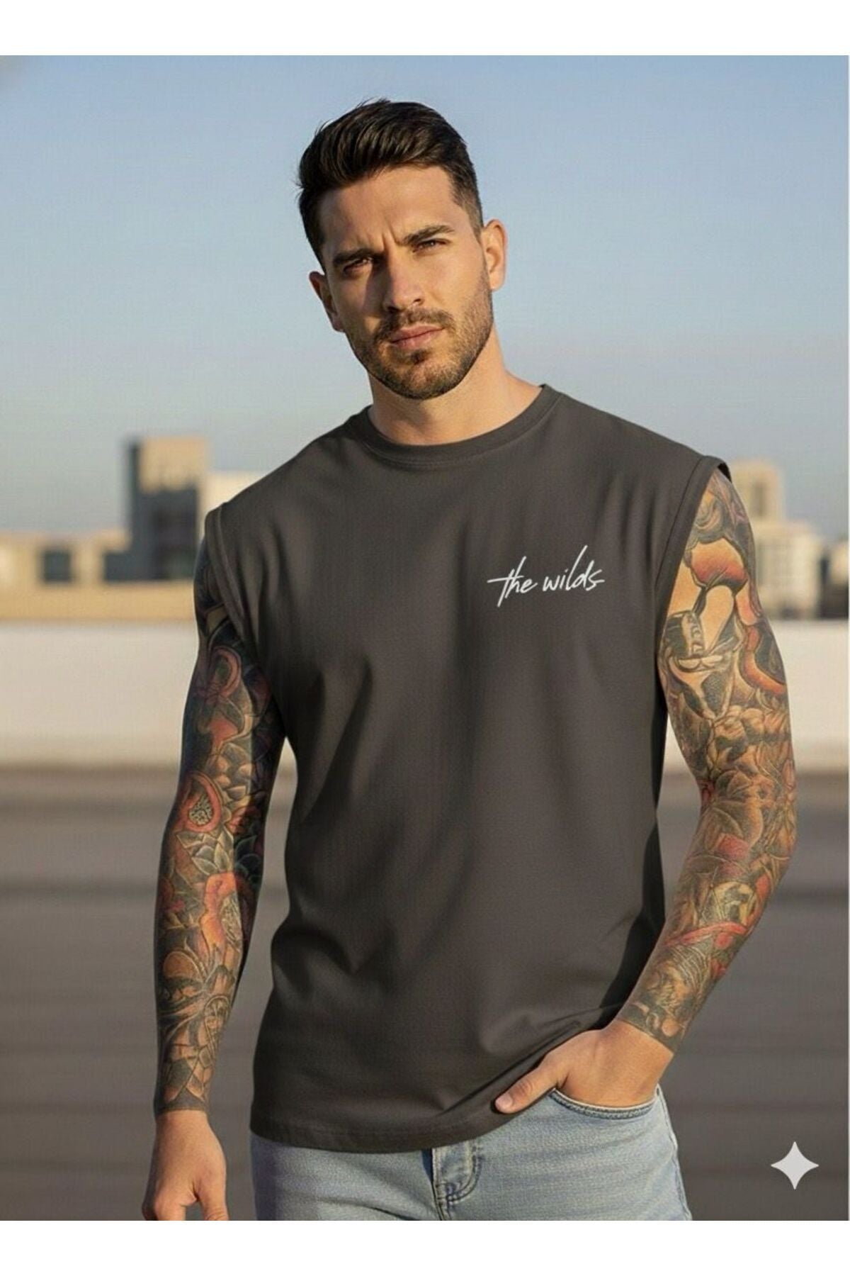 THE WILDS Baskılı Erkek Sıfır Kol Sporcu Kolsuz Tshirt