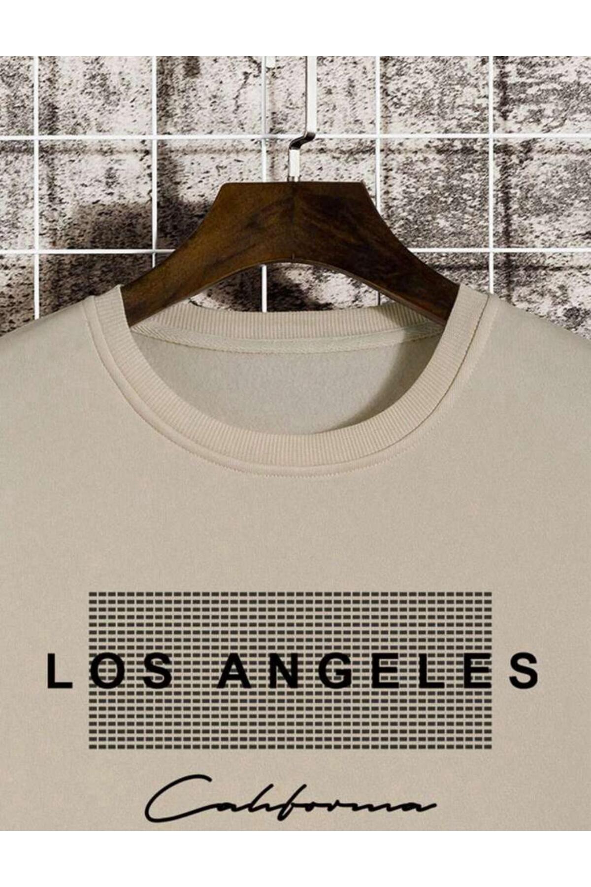 Los Angeles California Baskılı Bisiklet Yaka Pamuklu Sweatshirt