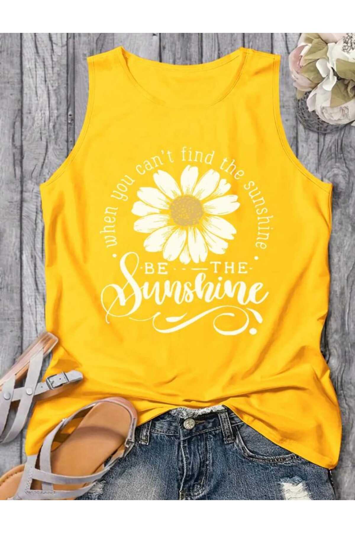 BE THE SUNSHİNE Kadın Pamuklu Kolsuz (Omuzu Açık) Yazlık T-shirt