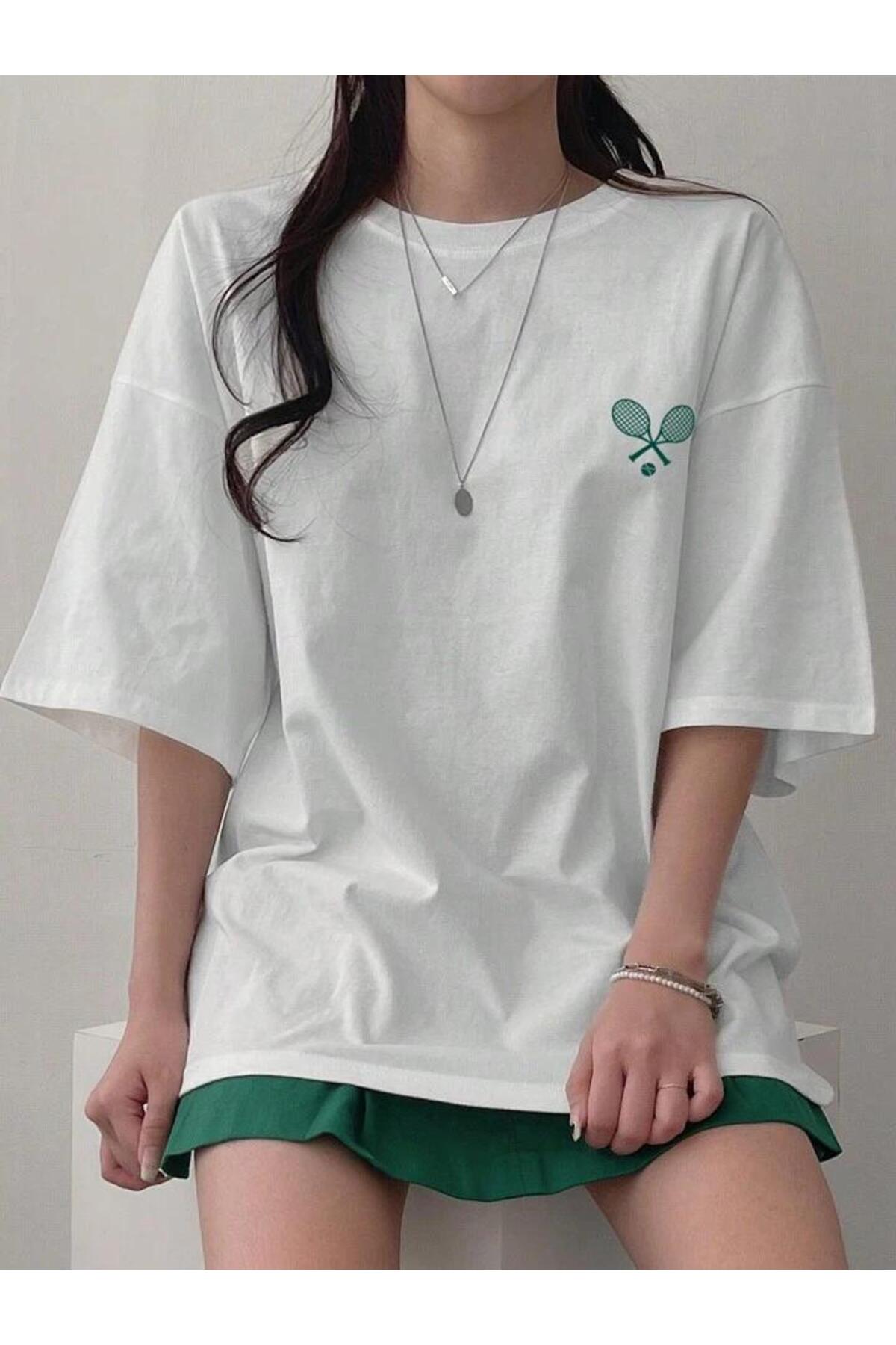 TENİS RAKET Baskılı Pamuklu Kısa Kol (Oversize) Tshirt
