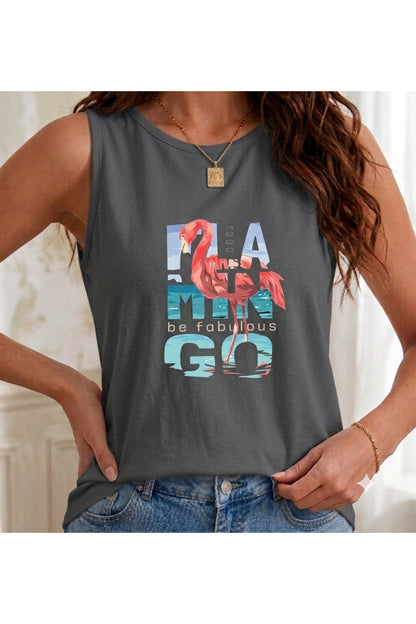 1990 Flamingo Baskılı ( Omuzu Açık ) Kadın Askılı Atlet T-shirt